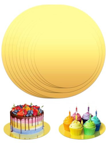 Sottotorta Tondo Cartone, 10 Pezzi, Vassoio Torta Rotondo Riutilizzabile, per Decorazione di Torte di Matrimoni e Compleanno, oro, 4 pollici*3+6 pollici*3+8 pollici*4,Spessore 3 mm