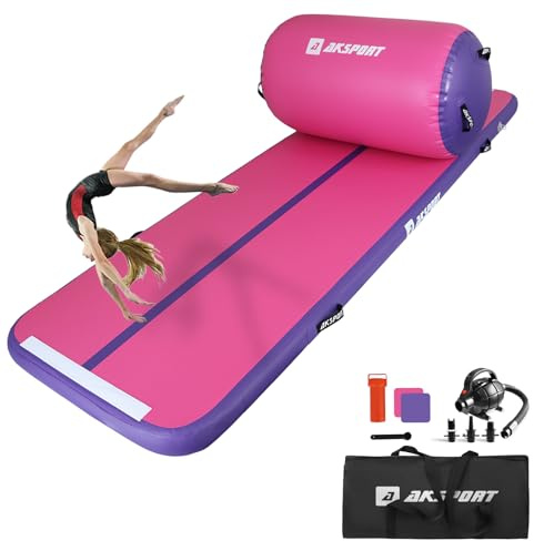 AKSPORT Airtrack con Air Roll - Esterilla hinchable para gimnasia, 3 m, con rodillo con bomba de aire para casa/yoga/animadora/tumbling/flexión hacia atrás