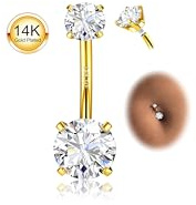 Morfetto 14G kirurgiskt stål G23 titan sterlingsilver 14K guld navelringar för kvinnor zirkon rund navel skivstång piercing smycken allergivänliga, 12 mm, Mässing, Kubisk zirkon