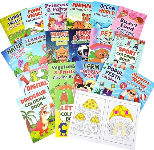 Zylota 20 Stück Malbücher für Kinder, Mini Malbuch Kinder Set Kindergeburtstag Party,Geschenktütenfüller,Schulklassen Aktivitäten Beinhalten Dinosaurier,Tiere,Ozeanwelt