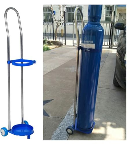 Generisch Leichter Gasflaschenwagen aus Edelstahl mit 2 Rädern, Rollgestell für drinnen und draußen, 10-Liter-Organizer-Regal für Labore – 80 cm