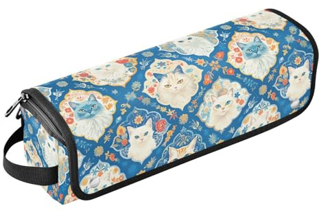 Chic Cats Face Checkered 2-in-1 Hair Tools Organizer with Heat Resistant Pad Heating Tools Travel Bag Organizer for Hot Tools Curling Iron Flat Irons Hair Volumizer Styler Travel Bag for Women