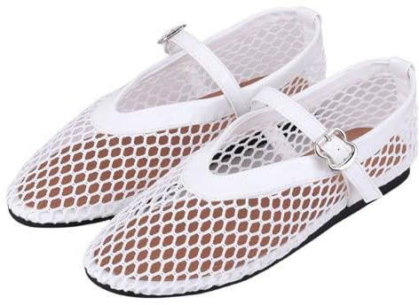 Mesh Ballet Flats for Women, Fashion Comfortable Round Toe Fishnet Buckle Mary Jane Casual Ballerina Flats, Ladies Wide Width Casual Office Daily Dress Mary Jane Flats