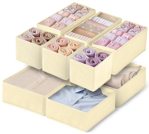 EXCLOUNT 10 Pack Kleiderschrank Organizer, Faltbare Aufbewahrungsbox Stoff, Schrank Organizer Kleiderschrank, Schrank Organizer Schubladen für Babykleidung, Socken, Unterwäsche, Khaki