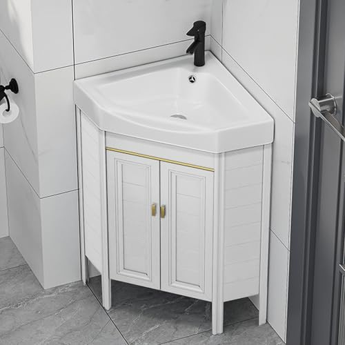Kompaktes Eckwaschbecken für Badezimmer, bodenstehendes Keramikwaschbecken für kleine Räume, 18 Zoll großer weißer Badezimmerwaschtisch – perfekt für begrenzte Bereiche, platzsparendes Desig