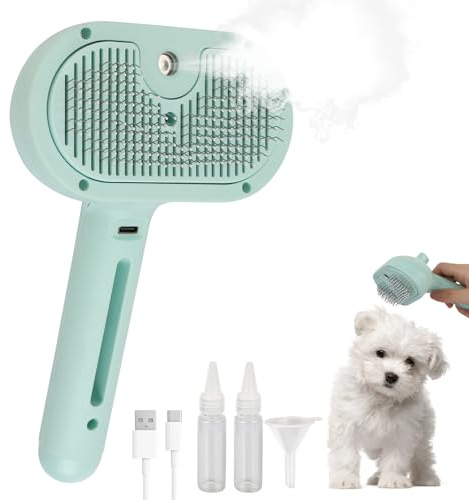 LALASTYLE Pet Hair Remover, Pet Grooming Brush Hair, 3 in 1 Dog Steam Grooving Comb, Multi-Function Dog Hairdressing Spray Brush (Green)