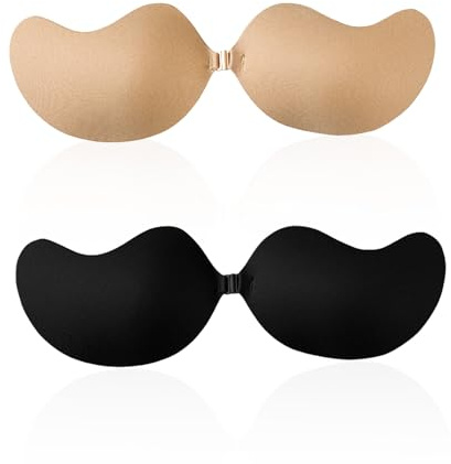 QSZHSL 2 Paires Soutien Gorge Adhesif, Soutien Gorge Dos Nu Push Up, Cache Tetons Femme, Invisible Adhesif Push Up pour Les Robes de Soirée Robes de Mariée (2 Paires)