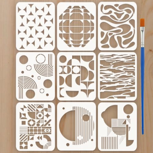 FINGERINSPIRE 9 Stück Abstrakte Schablonen 20x25cm Geometrische Schablonen Halbkreis Streifen Vorlagen 9 Stile Geschwungene Linien Malschablone Mit Pinsel Zum Basteln Auf Leinwand Möbeln Wandkunst