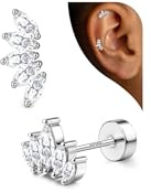 Adramata 925 Sterling Silver Örhängen Kvinnor Hypoallergeniska Glänsande Piercingar Öronpiercing Helix Piercing Tragus Örhängen Örhängen Kvinnor Silver/Guld, Silver
