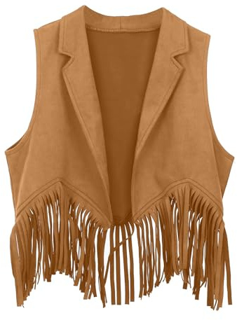 Générique Haut marron pour enfant - Gilet de cowboy à franges - Taille - Manteau top - Costume de fête pour bébé fille