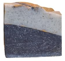 Charcoal Soap with exfoliating coconut shell powder, detoxifying green clay, refreshing peppermint oil. Handmade and natural. 85gr bar