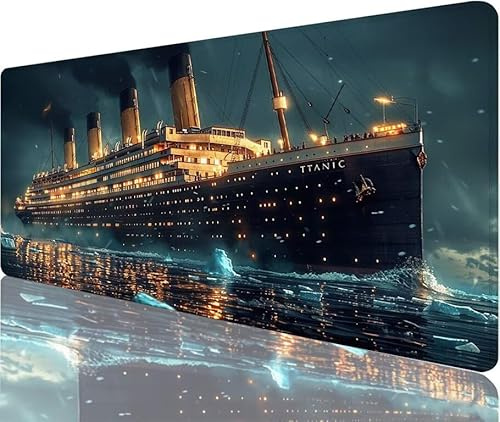 Tapis de Souris Navires Tapis de Souris Gaming XXL 800x400x3mm, Nuit Mouse Pad Imperméable et Antidérapant Les Bords à Double Couture Assurent Durabilité, Tandis Tissu Microfibre Cadeaux Homme N1-189
