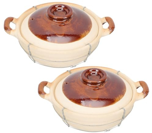 ELAYARD Cazuela de Barro Juego de 2 para Horno con Mango Seguro con Tapa Cazuelas de Barro y Distribución Uniforme del Calor, Adecuado para Cocinar Estofados en Cocinas