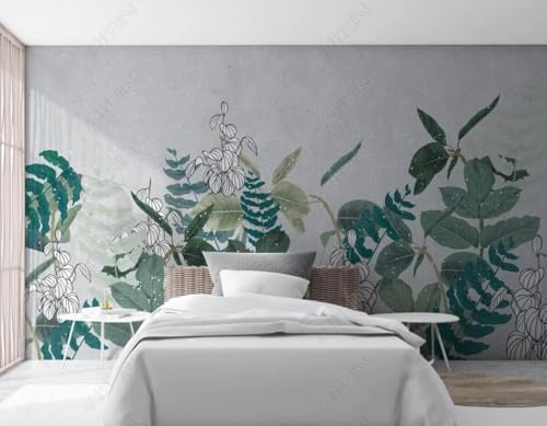 XLMING Retro Hand Painted Greenery Floral 3D Wallpaper Luxury Silk Study Dining Feature Sofa Grey Bedroom Living Room Tv Decorative Wall-300cm×210cm