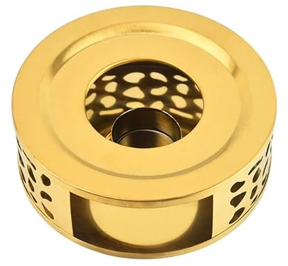 Tea Warmer Stainless Steel Candle Heater Base for Teapot Coffee Milk | Golden stainless steel tea warmer with hollow design, suitable for teapot, coffee and milk heating at home, office