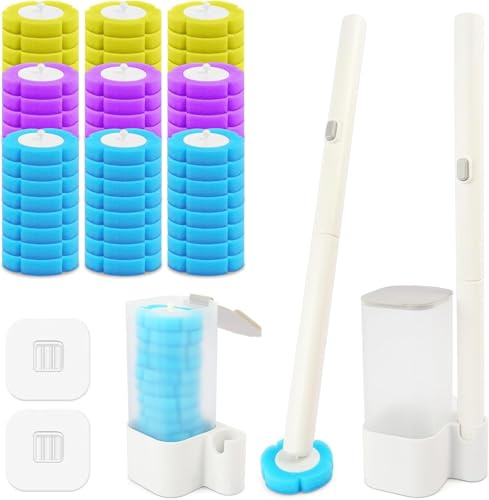 Gimars Scopino Monouso per Bagno WC,Scopini WC 2 Set di Supporto con 72 Testine di 3 Profumi,Manico Allungato,Montaggio a Parete con Adesivi,Spazzola con Detersivo per Pulizie WC Bagno Usa e Getta