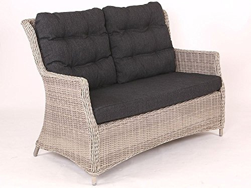 Beauty.Scouts Sofa Loungesofa Sally Vintage Weiss inkl. Polster anthrazit Relaxsofa Gartensofa Polyrattan Rattansessel Taupe inkl. Sitzpolster