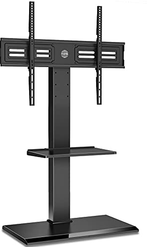 FITUEYES TV Ständer mit Eisenbasis 2 Regale TV Bodenständer Fernsehständer höhenverstellbar schwenkbar für 50 bis 80 Zoll Flachbildschirm bis zu 50kg Max. VESA 400 * 800