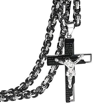 OIDEA Herren Kreuz Königskette Halskette: Jesus Kruzifix Bibel Gebet Anhänger mit Königskette Christliche Kreuzkette Schwer Biker Kette Religiöser Schmuck Geschenk für Männer Vater Freund