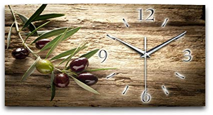 Kreative Feder Designer-Wanduhr Olive XXL Küchenuhr Wanduhr in modernem Design ohne Ticken (WA162, 80x40cm leises Quarzuhrwerk)