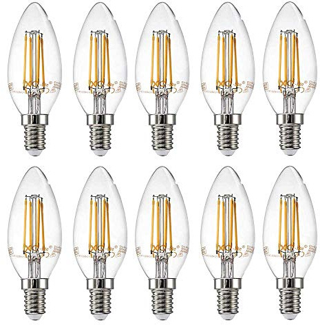 NCC-Licht 10 x LED Filament Leuchtmittel Kerzen 4W fast 40W E14 klar warmweiß 2700K (4 Watt klar, 10 Stück)