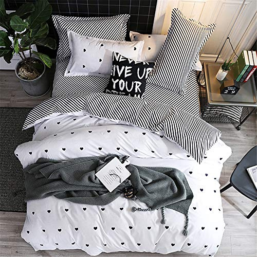 FANSU Set di Biancheria da Letto Matrimoniale de 4 Pezzi, Set Elegante Copripiumino per Letto Matrimoniale Chiusura a Zip con Lenzuola Piane e 2 federe (200x200cm,Cuore - Bianco)