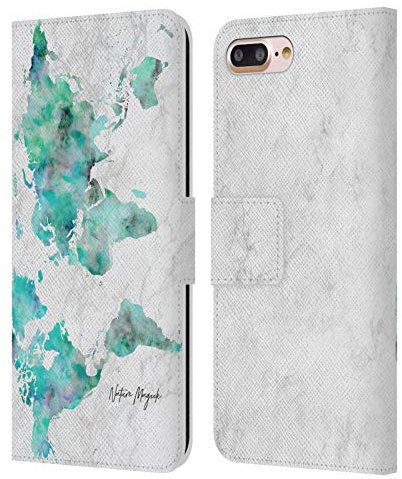 Head Case Designs sous Licence Officielle Nature Magick Bleu Vert Mer Carte du Monde sur Marbre Étui Portefeuille en Cuir Compatible avec Apple iPhone 7 Plus/iPhone 8 Plus