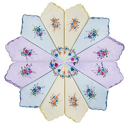 HOULIFE Damen Blumen Taschentücher aus Reiner Baumwolle Stofftaschentücher 3 Farben für Alltagsgebrauch 6/12 Stücke 30x30cm Weihnachtsgeschenke
