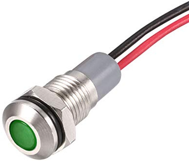 uxcell Signal Indicator Lights AC/DC 12V-24V 8mm Panel Mount Green LED Waterproof Metal Shell 5Pcs Lamp for Industrial Electrical Car Motorcycles Boat