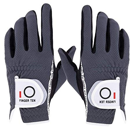 FINGER TEN Golf Gloves Men Rain Grip 1 Pair (Grey, M/L)