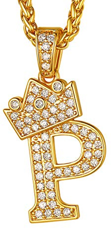 Suplight Herren Initiale Kette 18k vergoldet Buchstaben A bis Z Anhänger mit kubischen Zirkonia Hip Hop Rapper Modeschmuck Accessoire