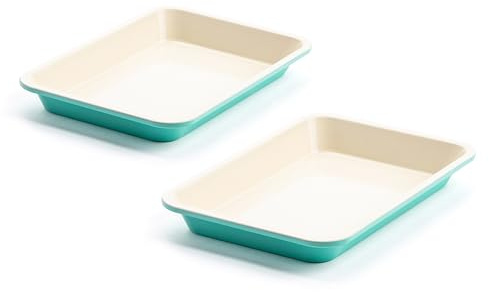 GreenLife Gesunde Antihaftbeschichtung aus Keramik, 2-teiliges Backblech-Set, 33 cm x 23 cm, PFAS-frei, spülmaschinenfest, backofenfest, türkis