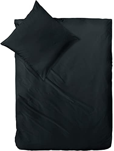 Decoper ® Mako-Satin Bettwäsche aus 100% Baumwolle | Atmungsaktiv & kuschelig weich | Farbe Schwarz | 2 teilig - 135 x 200 cm + 80 x 80 cm