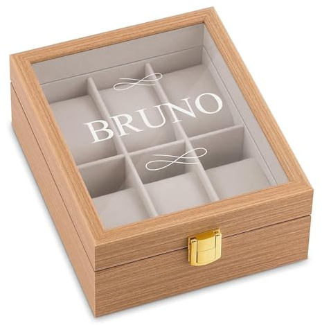 Maverton Uhrenkoffer mit Gravur für 6 Uhren - Uhrenschatulle - Uhrenaufbewahrungsbox aus Holz - braun 20x16,5x8cm - Geburtstagsgeschenk für Männer - Vorname