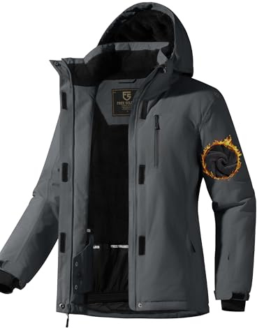 FREE SOLDIER Wasserdichte Damen-Ski-Schneejacke mit Fleece gefüttert, warme Winter-Regenjacke mit Kapuze, vollständig versiegelte Nähte (Anthrazit, M)