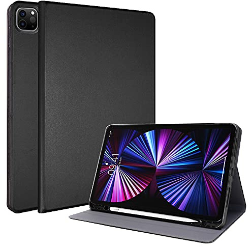 TECHGEAR iPad Pro 11 2022/2021 Smart Case [Pencil Compatible] Slim Smart Case Fold Stand Cover with Corner Protection [Auto Wake/Sleep] for iPad Pro 11 Inch 4th & 3rd Generation - Black