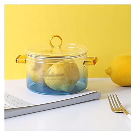 Bol de Service Bol en verre transparent avec couvercle rond double oreille instantanée bol de nouilles de nouilles de cristal verre salade de mélange de mélanges cul ménages Saladier Verre