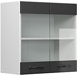 Vicco Küchenglasschrank R-Line, Anthrazit Landhaus, 60 cm | MDF-Front · 1 Einlegeboden · Tiefe – 31 cm · Metallgriffe · ✓ Alles im Blick