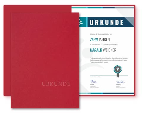 Urkundenmappe A4 Karton - Premium-Qualität mit edler Prägung 'URKUNDE' - BL-exclusivdruck® BASIC - hochwertige Übergabemappen aus 320g/m² Pappe - Urkundenhülle für DIN A4 Papier (Rubinrot, 8 Stück)