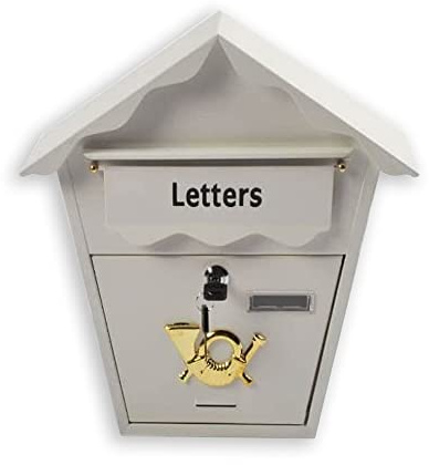 Post Box Large Wall Mounted Outdoor Steel Mail Box Lockable Letter Mail – Metal Mail Box with Golden Horn Logo (White)