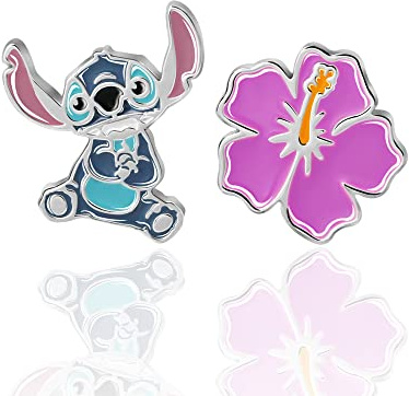 Disney Pendientes de Tuerca Lilo & Stitch para niñas, Plata de ley
