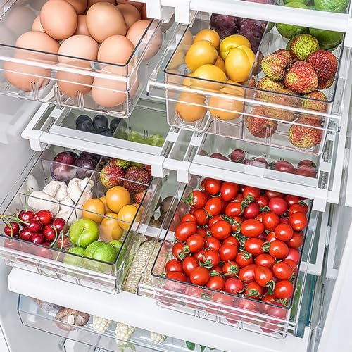FMH PREMIUM Kühlschrank Organizer Schublade (1x) - Organizer zum Aufhängen und Herausziehen, herausnehmbare Trenner (8-fach), 29-48cm Tiefe - Perfekter Kitchen Küchen Organizer, Ordnungssystem