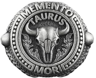 BySilverStone - Silberring Für Herren – Stier Memento Mori Herren-Siegelring, Außergewöhnlicher Gothic-Ring Aus Oxidiertem Sterlingsilber, Punk-Ring Für Freund, Sternzeichen-Ring