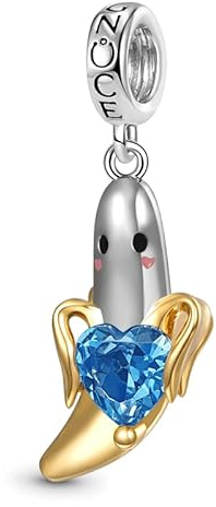 GNOCE Charm Perle Hotdog umarmt Herz Edelstein Pizza Hamburger Beads 925 Sterlingsilber Charm Anhänger für Armband Halskette Schmuck Geschenk für Essensliebhaber (Banane)