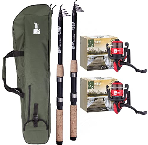 Zite Fishing Karpfen-Set - Angelset mit 2 Teleskop-Karpfenruten 2,7m - 2 Karpfenrollen Bespult Rutentasche 1m als Angeltasche - Karpfenangeln Combo