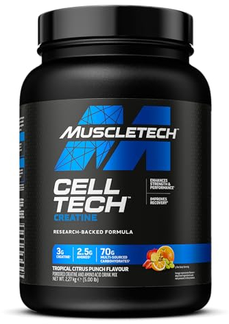 MUSCLETECH Creatine Monohydrate Powder Cell-Tech Erholungsgetränk nach dem Workout Muskelaufbau für Männer und Frauen Muskelaufbau Kreatin-Ergänzungen Tropical Citrus Punch 54 Portionen