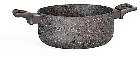 H&H Stone Grey Casseruola in Alluminio con Rivestimento Antiaderente Stone, 22cm, Induzione