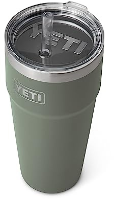 YETI Rambler Trinkhalmbecher, Vakuumisoliert, Edelstahl mit Strohhalm-Deckel, Camp Green, 26 oz (769 ml)