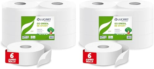 Lucart Professional, Jumbo Öko-Toilettenpapierrollen, 2-lagig, 1 Packung mit 6 Rollen & TOPMAIN - Handwaschcreme Reinigungsformel, feuchtigkeitsspendend und geschmeidig machend 5L, Packung mit 2
