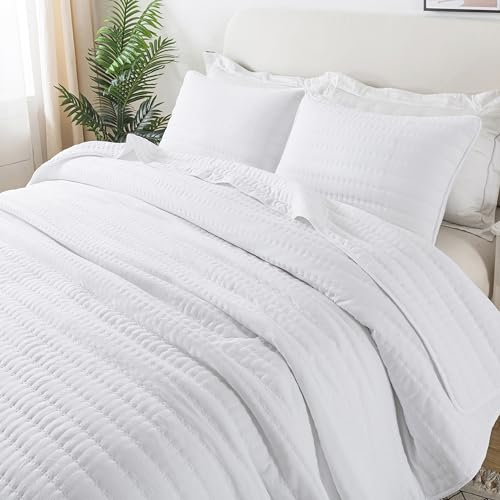 R. SHARE Colcha Cama Verano Primavera, Blanco 270x300cm Colcha Bouti Cama, Acolchada para Cama o Sofá Suave y Transpirable, 100% Microfibra Edredón Verano-Oeko-Tex(Funda de Almohada no incluida)